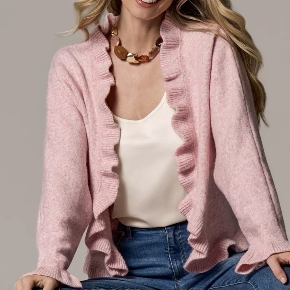 Boston Proper Relaxed Ruffle Open Front Cardigan - Picture 7 of 8